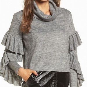 Leith Ruffle Cowl Neck Sweater Sz XS Gray